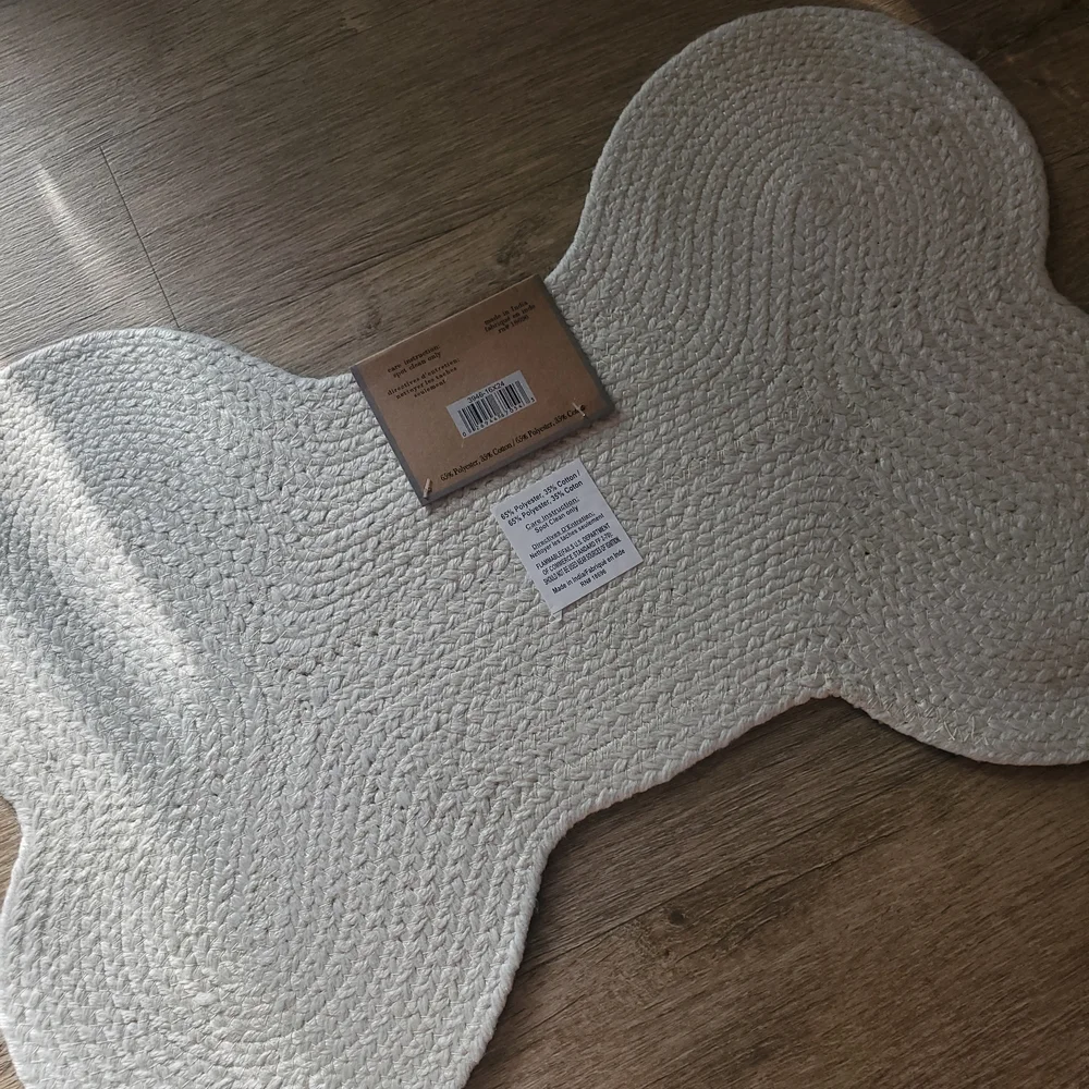 Pet Bowl Mat PAWS Of Distinction Plaid Bone-Shaped Navy & Cream Dog Or Cat NWT